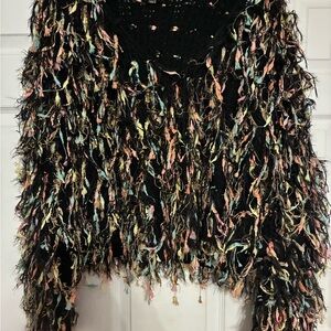 Blue Blush Colorful Fringe Sweater